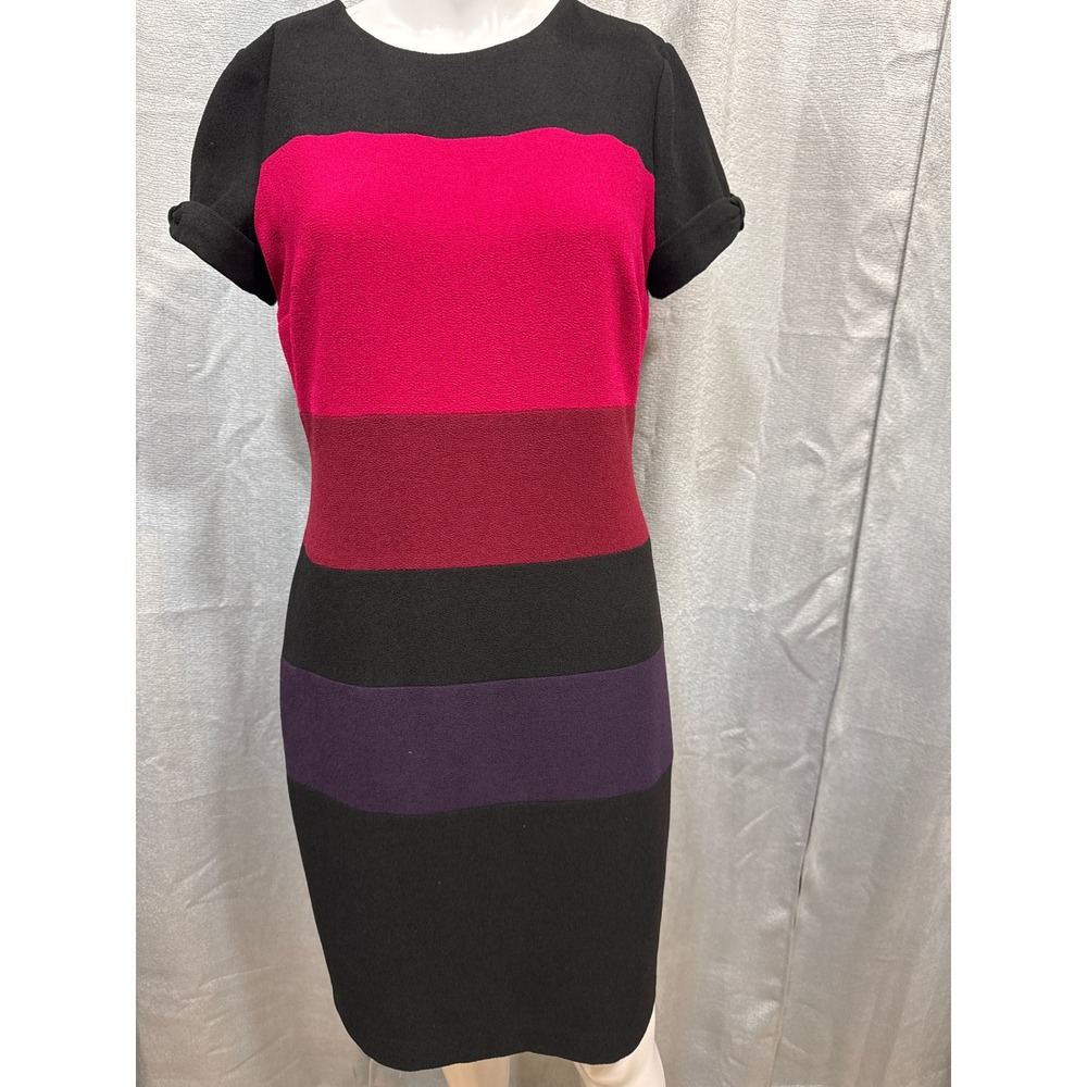 Karl Lagerfeld Paris Sheath‎ Dress Womens 4 Black Pink Purple Colorblock Crepe